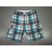 Yj-3023 Hommes Microfibres Velcro Elastic Waist Pants Shorts Plaid pour Hommes